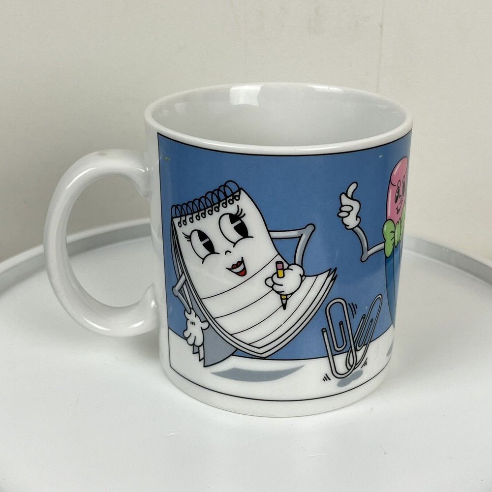 VTG Teleflora 1983 Coffee Tea Mug Cup Cartoon Anthropomorphic Office Supplies‎